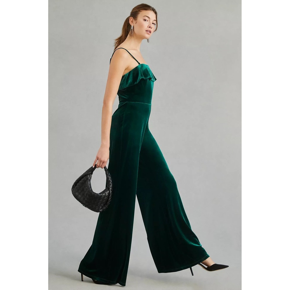 NWT!! Anthropologie COREY LYNN CALTER Green‎ Velvet Wide Leg Jumpsuit X-Small - Picture 7 of 15